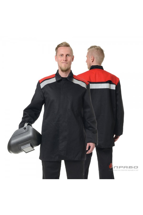 Костюм сварщика "Премиум" чёрный/красный из натурального хлопка с ОП (куртка и брюки)
