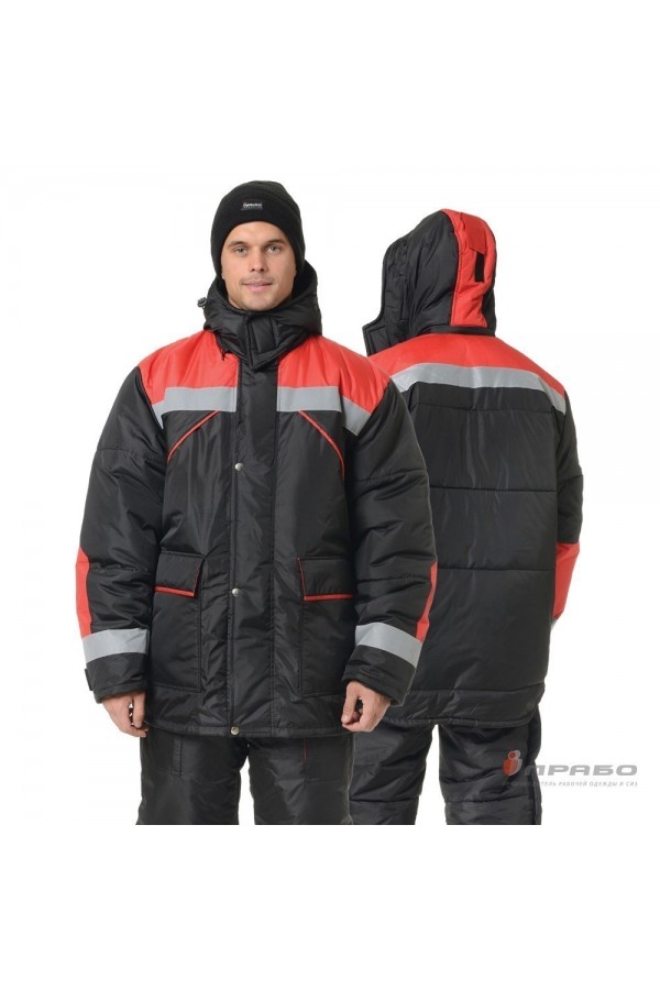Костюм мужской утеплённый "Эверест" чёрный/красный (куртка и полукомбинезон)