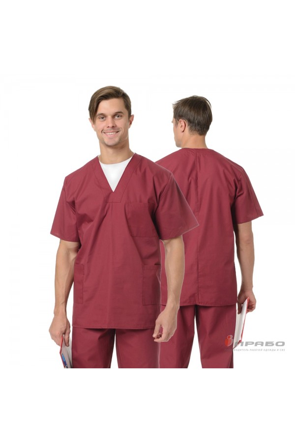 Костюм медицинский мужской "Хирург" бордовый (блузон и брюки)