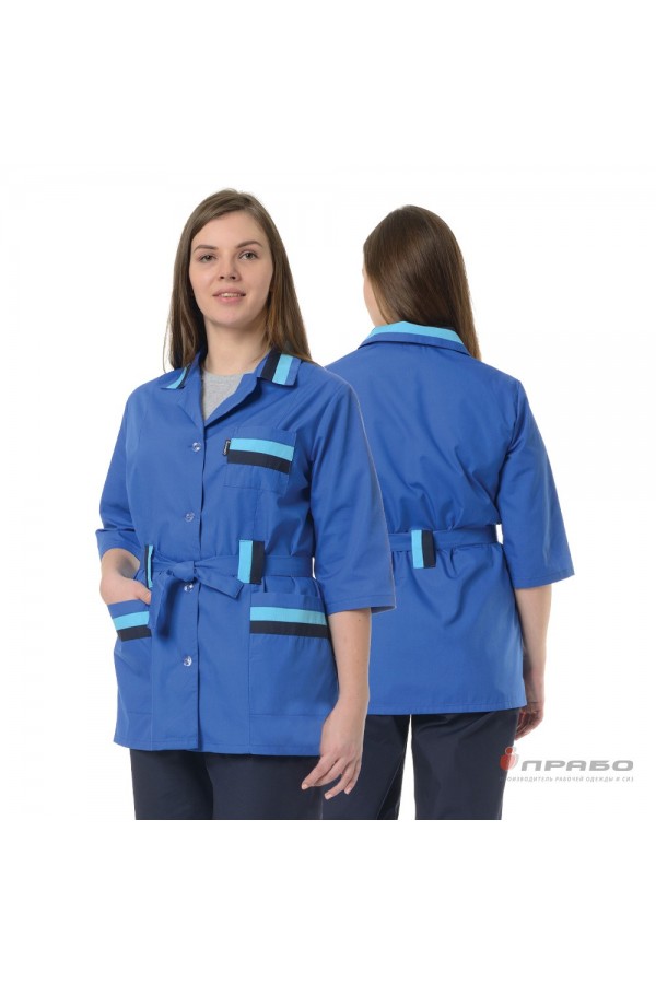 Костюм женский "Лира" василёк/синий (блузон и брюки) для рабочего персонала сферы обслуживания