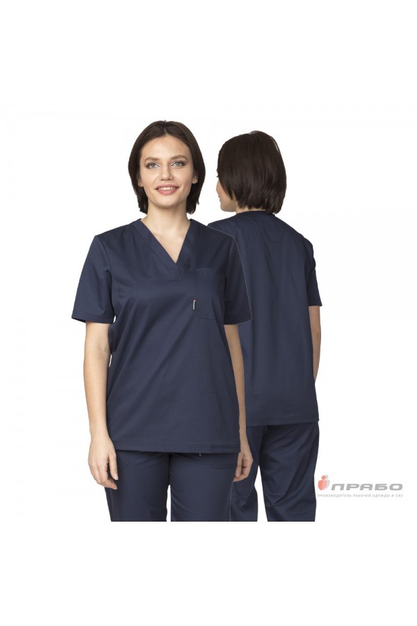 Костюм медицинский женский "Хирург" тёмно-синий (блузон и брюки)