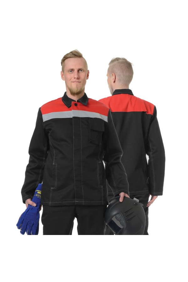 Костюм огнестойкий 1 класса защиты х/б с ОП пропиткой чёрный/красный (куртка и брюки)