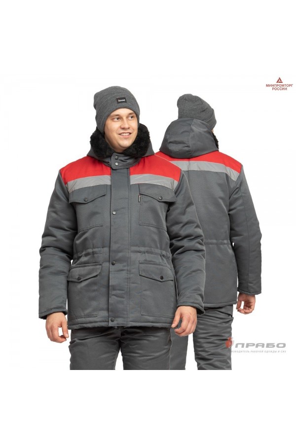 Костюм мужской утеплённый "Мастерок 2" серый/красный (куртка и полукомбинезон)