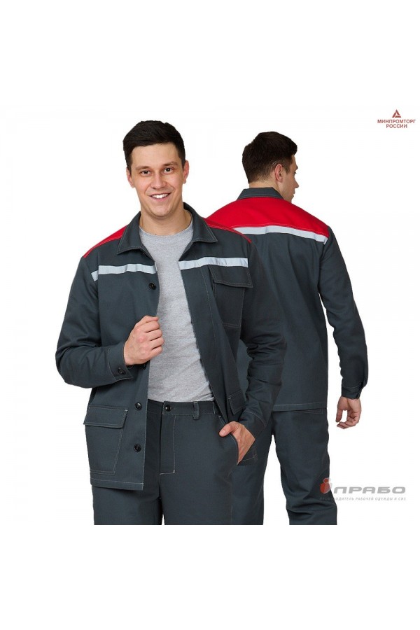 Костюм мужской "Оптимал 1" тёмно-серый/красный (куртка и брюки)